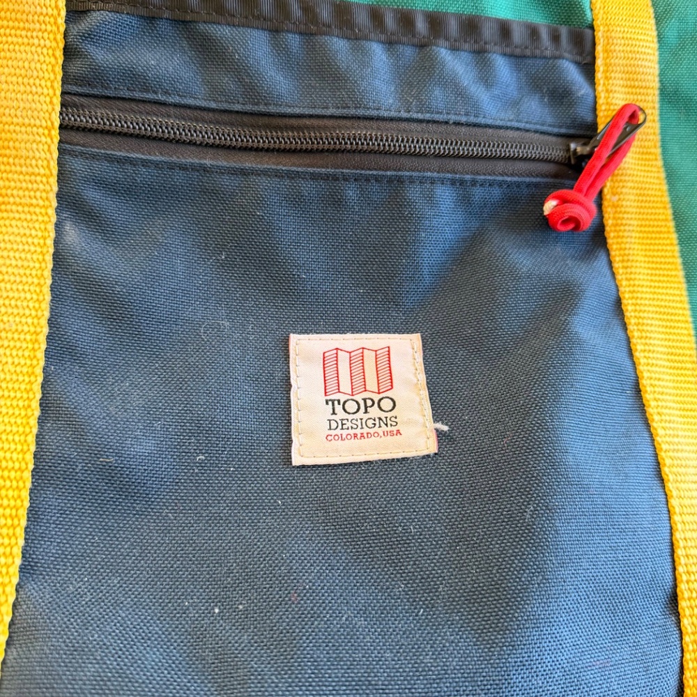 Topo Designs Utility Tote Made in USA Green Navy Yellow Shoulder Tote Bag - Picture 2 of 6
